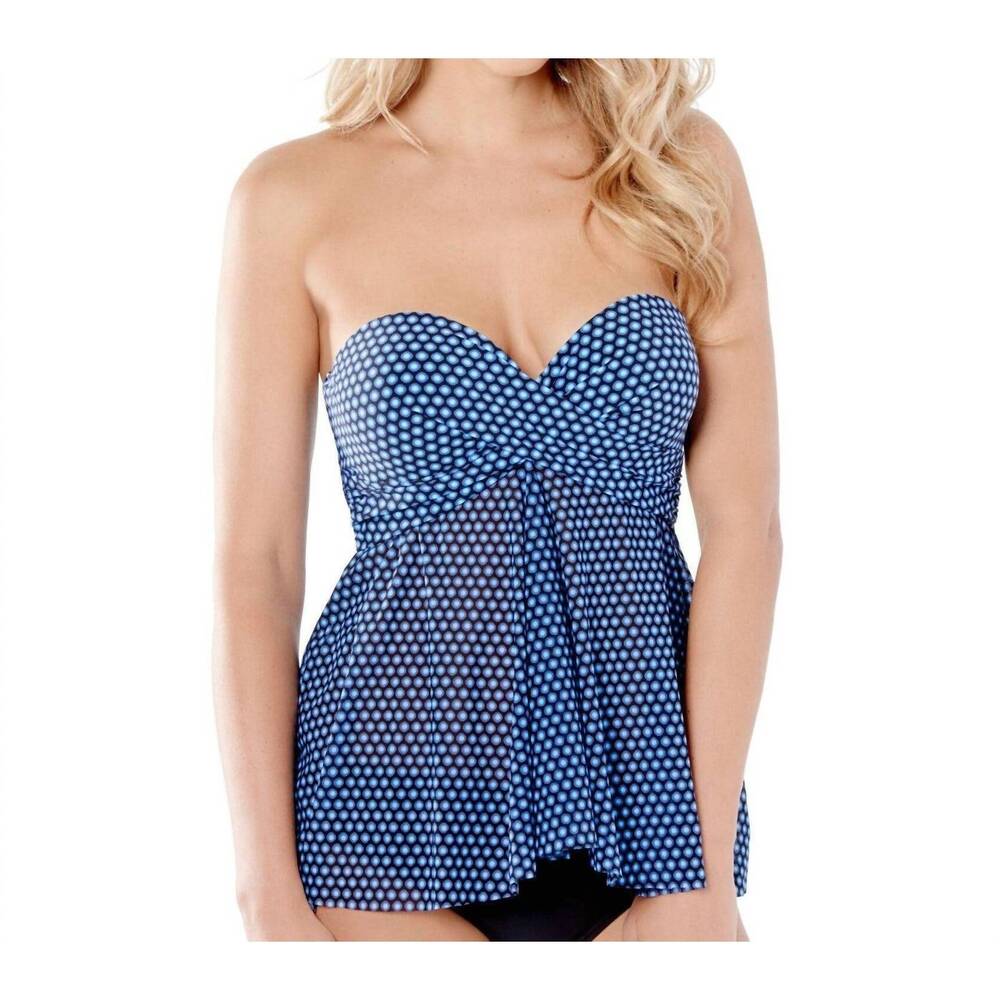 NEW CHRISTINA SWIMWEAR crossover flare underwire bandeau tankini top in blue
